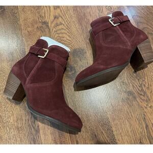 Diba Women's Boho Suede Stacked Heel Boots Burgundy Size 8.5 NWOB Casual Chic